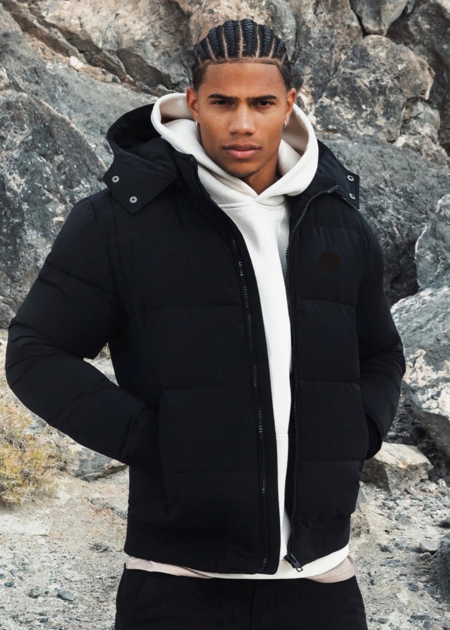 Men’s Black Puffer Jacket with Hood - AR - Rehman Collection
