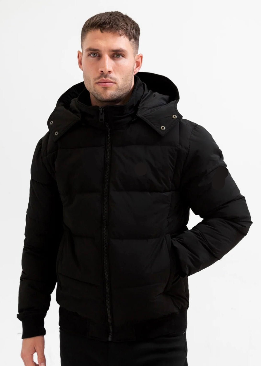 Men’s Black Puffer Jacket with Hood - AR - Rehman Collection