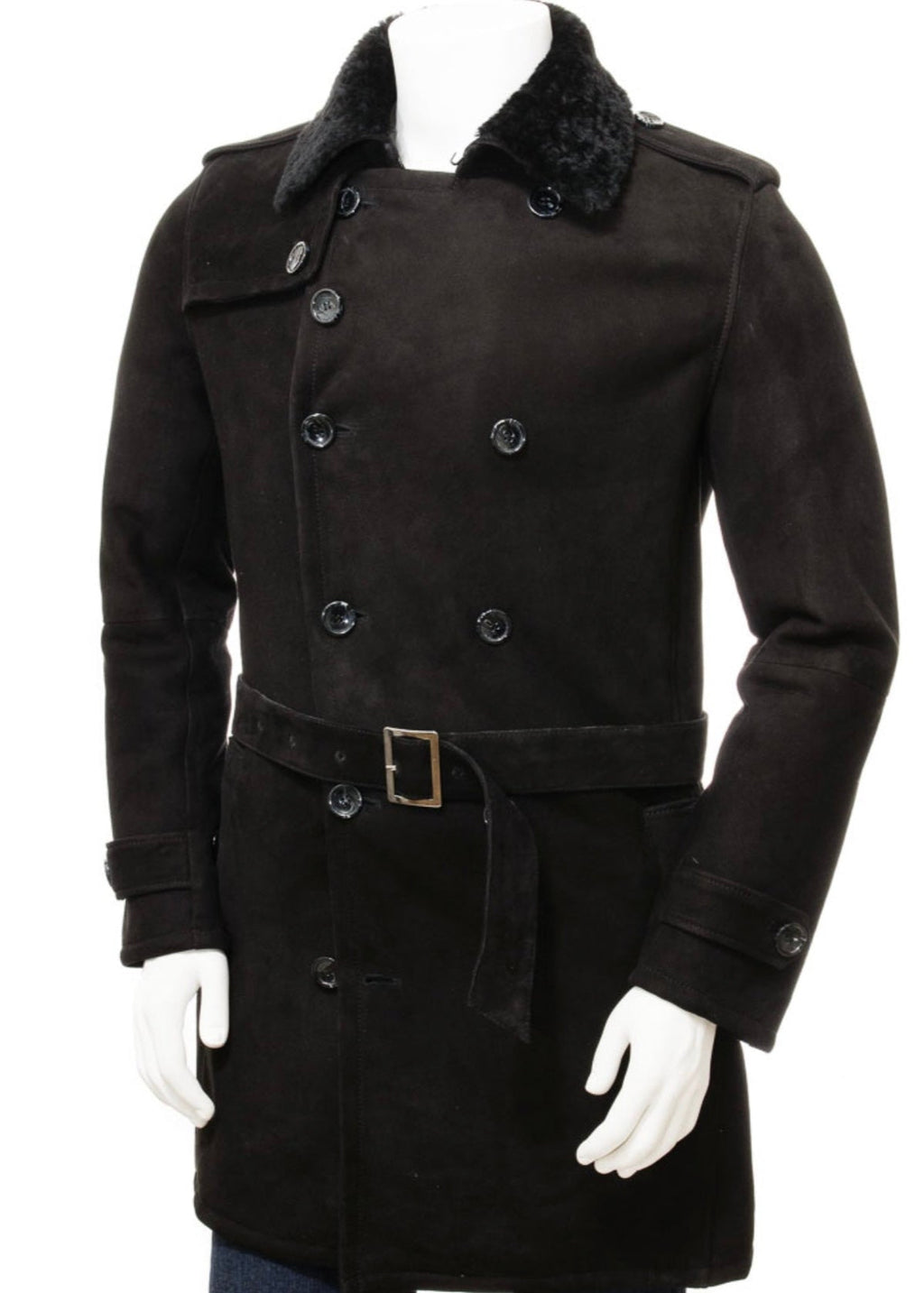 Men’s Black Shearling Leather Coat - AR - Rehman Collection