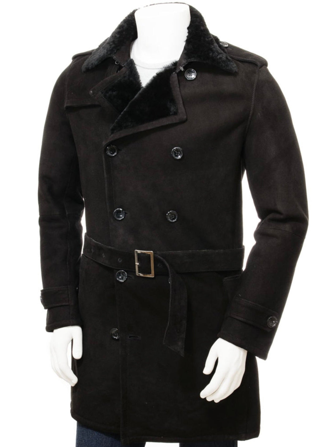 Men’s Black Shearling Leather Coat - AR - Rehman Collection