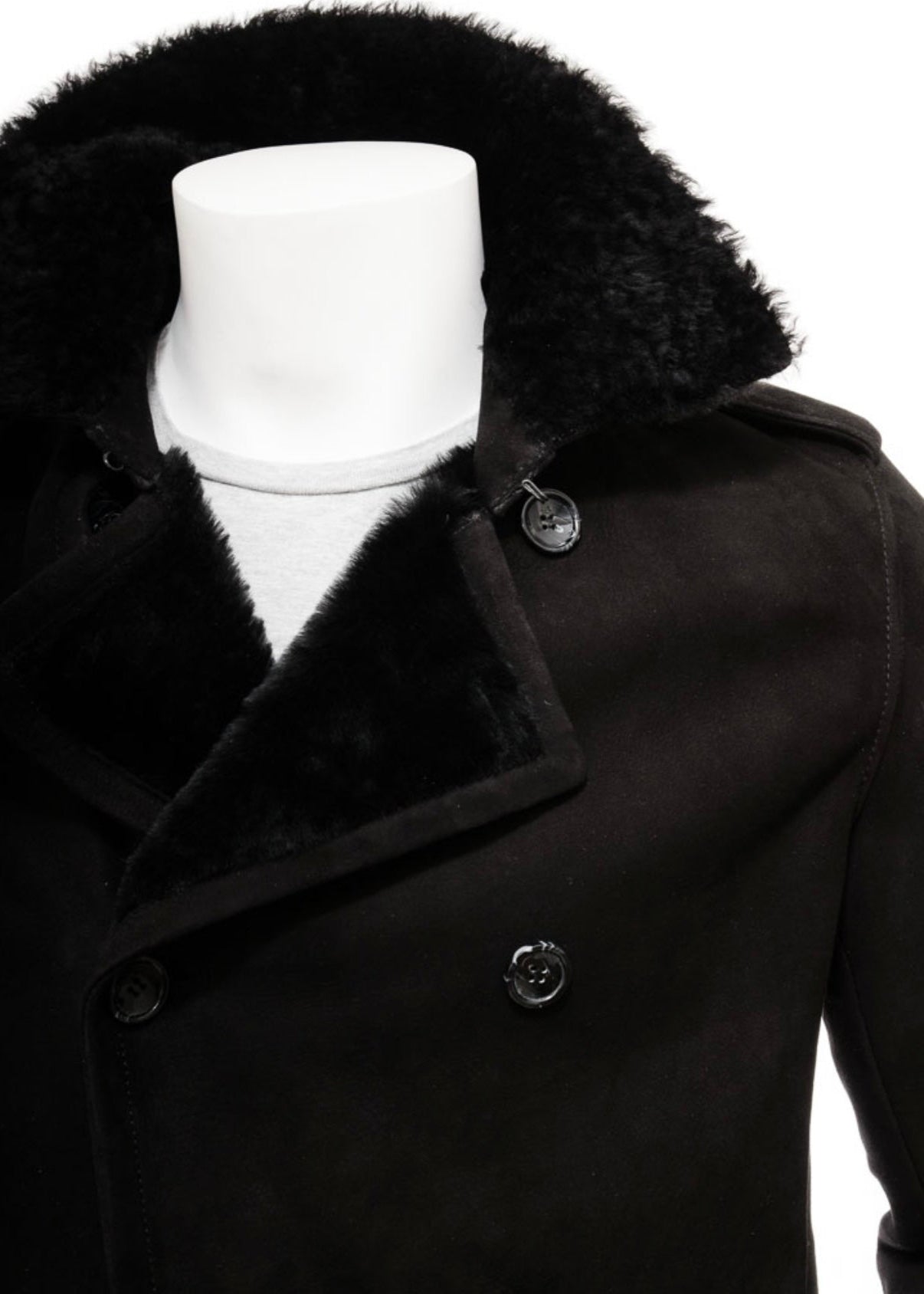 Men’s Black Shearling Leather Coat - AR - Rehman Collection