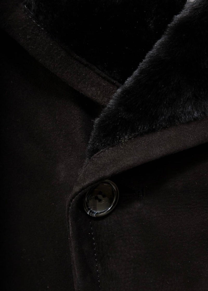 Men’s Black Shearling Leather Coat - AR - Rehman Collection