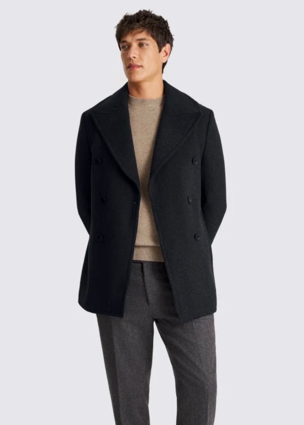 Men’s Black Wool Overcoat - AR - Rehman Collection