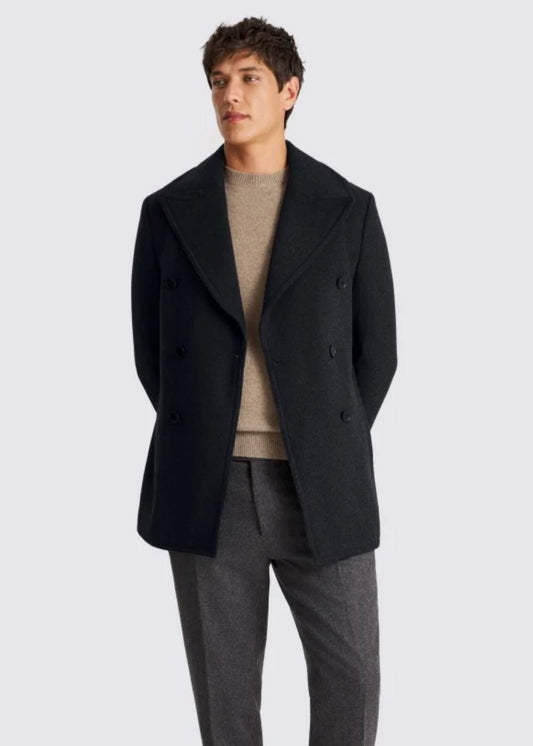 Men’s Black Wool Overcoat - AR - Rehman Collection