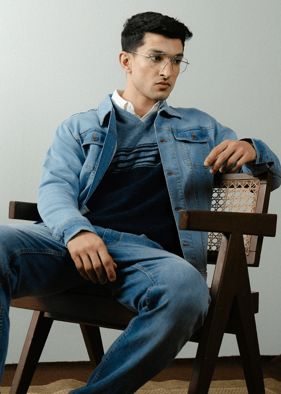 Men's Blue Denim Jacket - AR - Rehman Collection