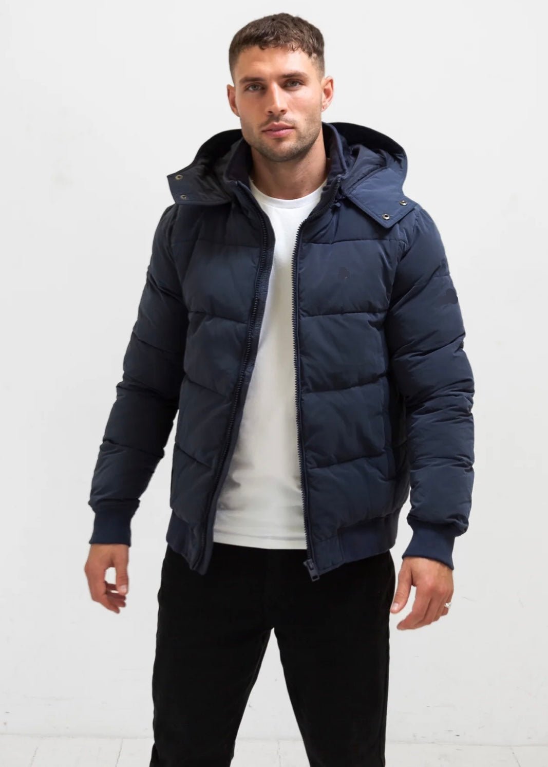 Men’s Blue Puffer Jacket with Hood - AR - Rehman Collection