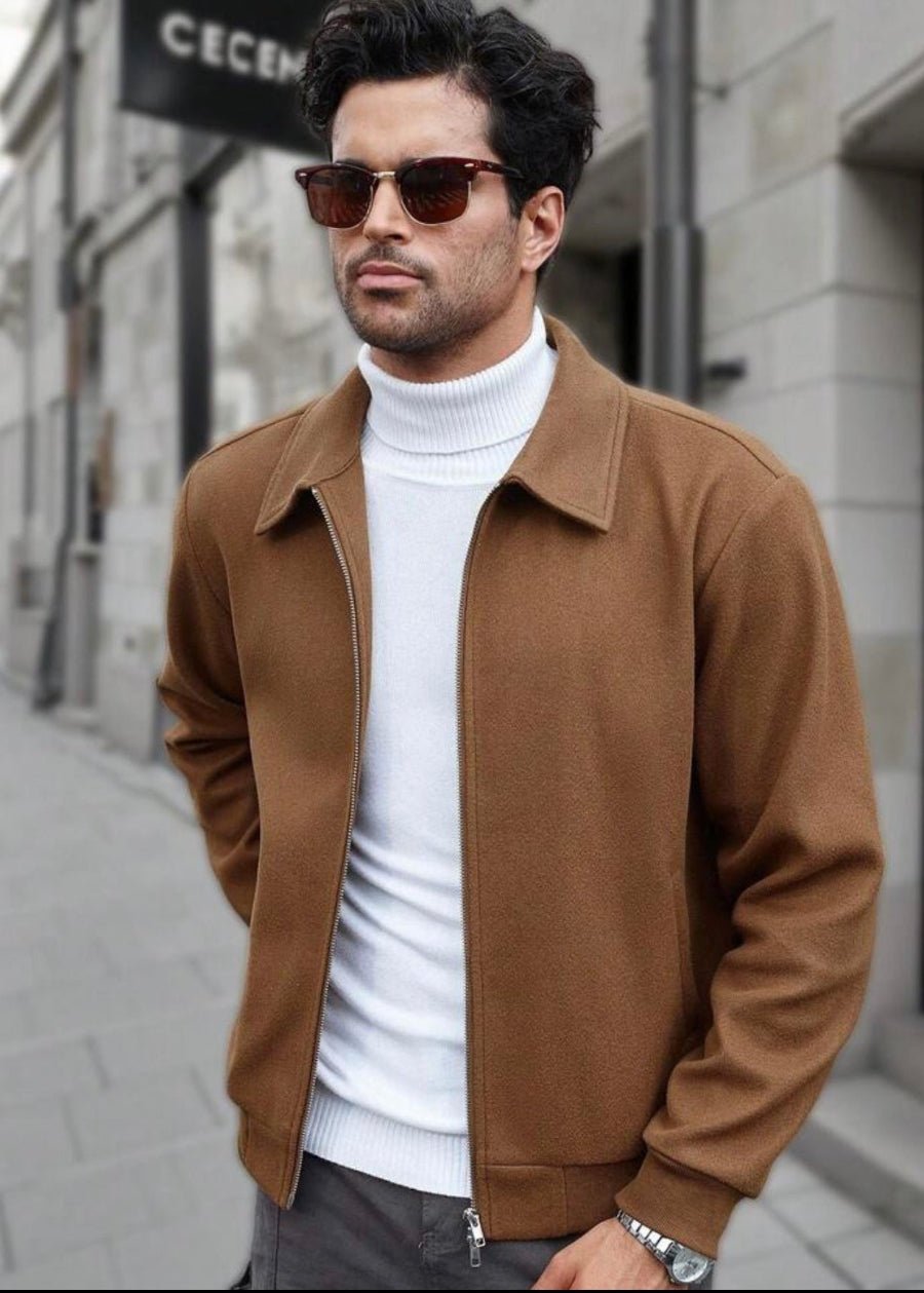 Men’s Brown Wool Bomber Jacket - AR - Rehman Collection