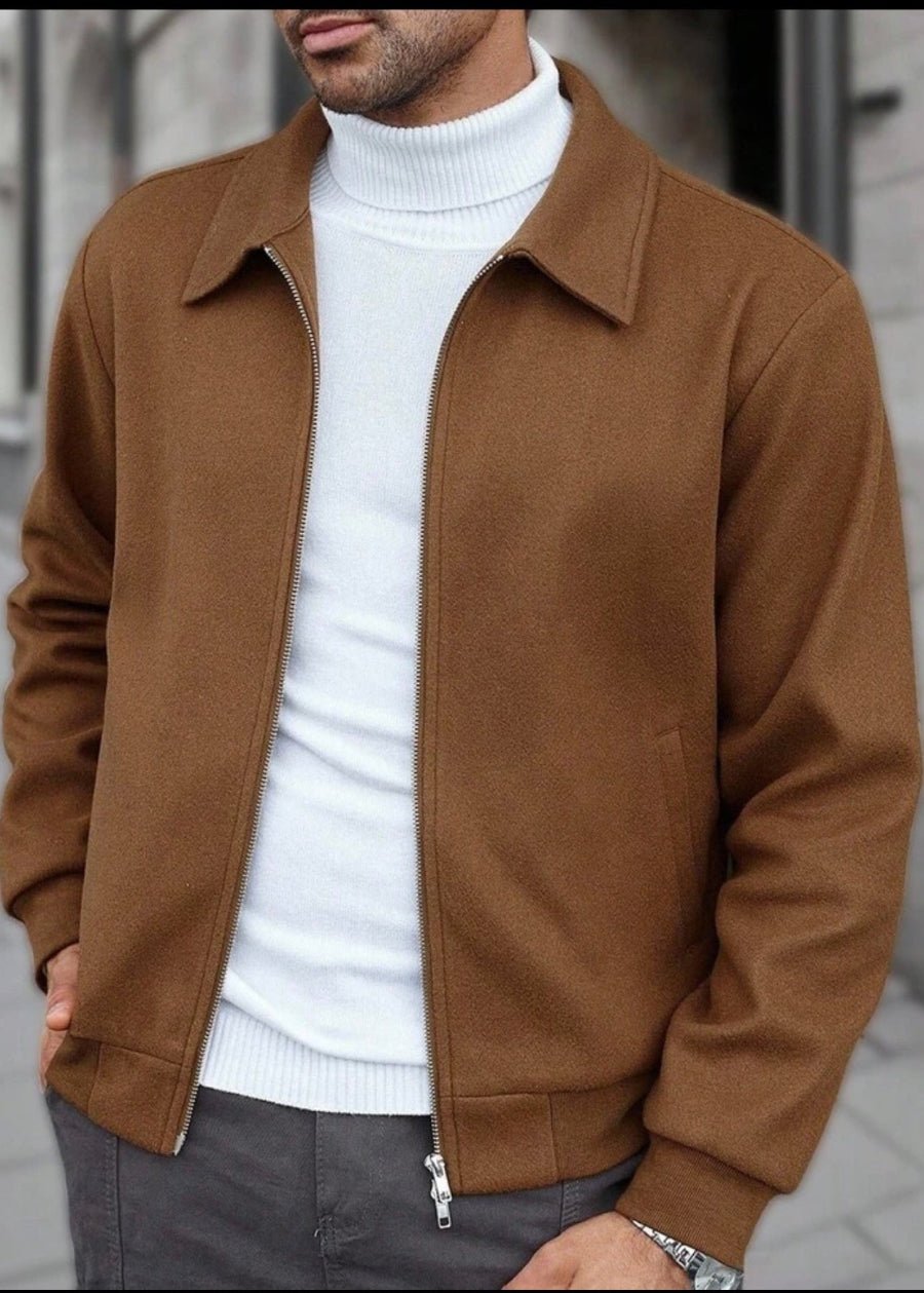Men’s Brown Wool Bomber Jacket - AR - Rehman Collection