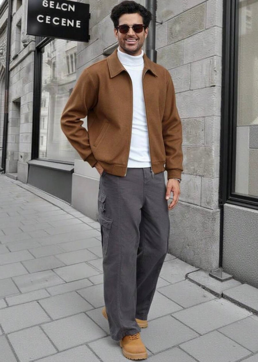 Men’s Brown Wool Bomber Jacket - AR - Rehman Collection