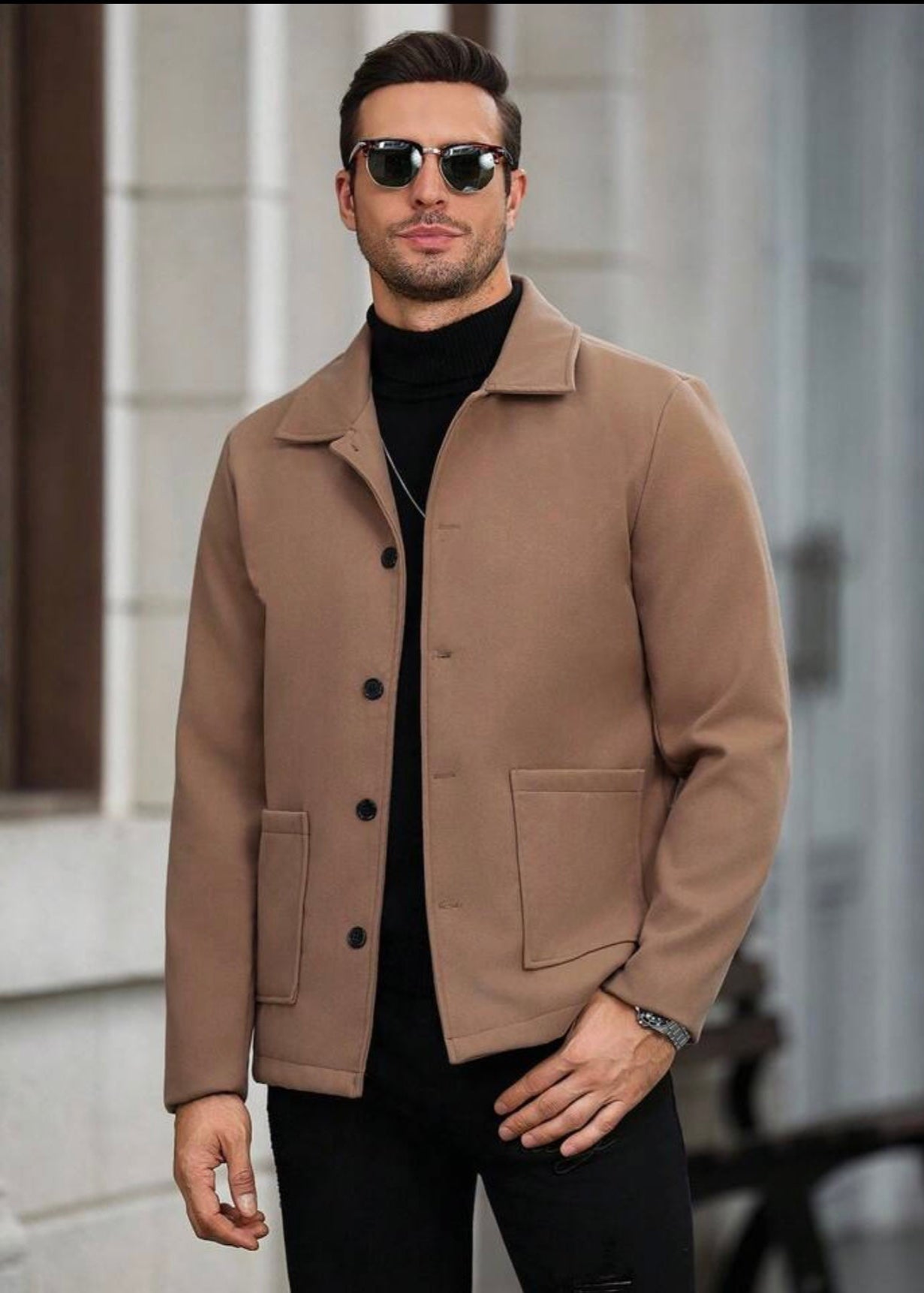 Men’s Camel Brown Wool Blend Jacket - AR - Rehman Collection