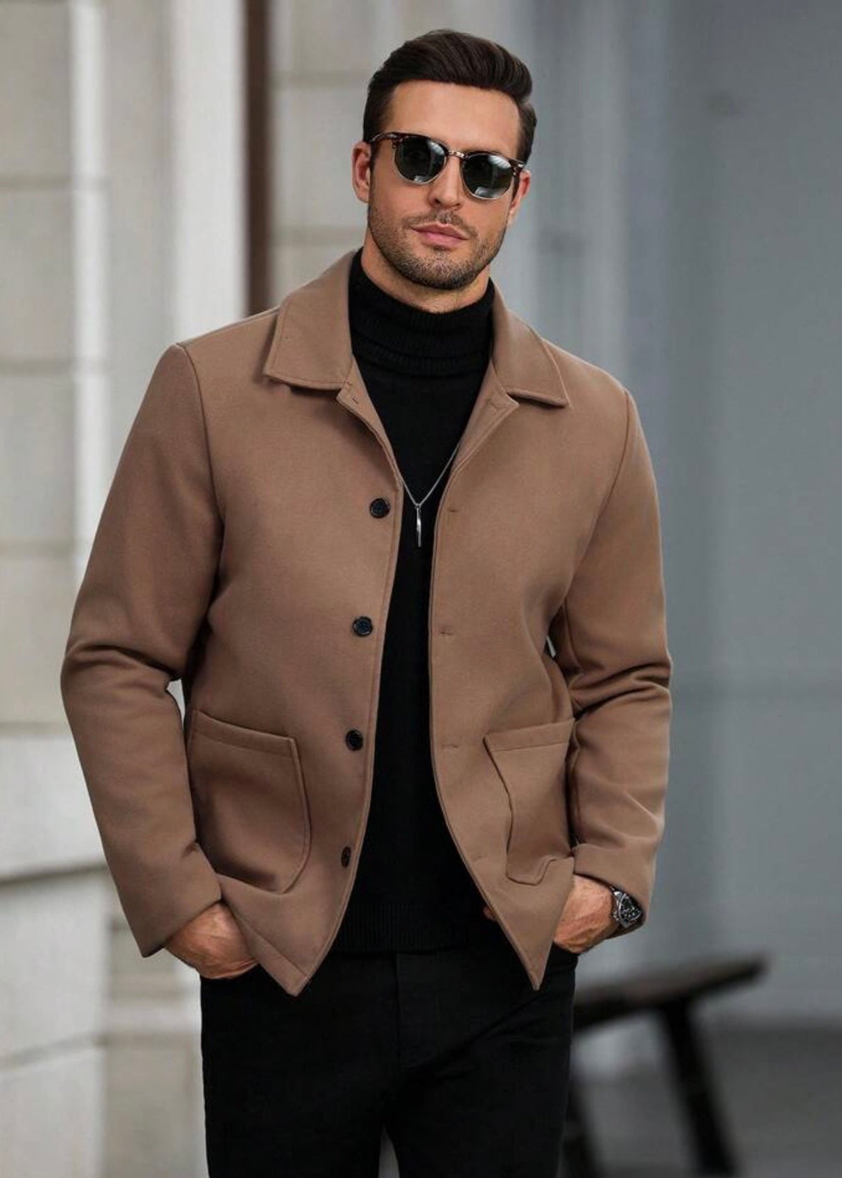 Men’s Camel Brown Wool Blend Jacket - AR - Rehman Collection