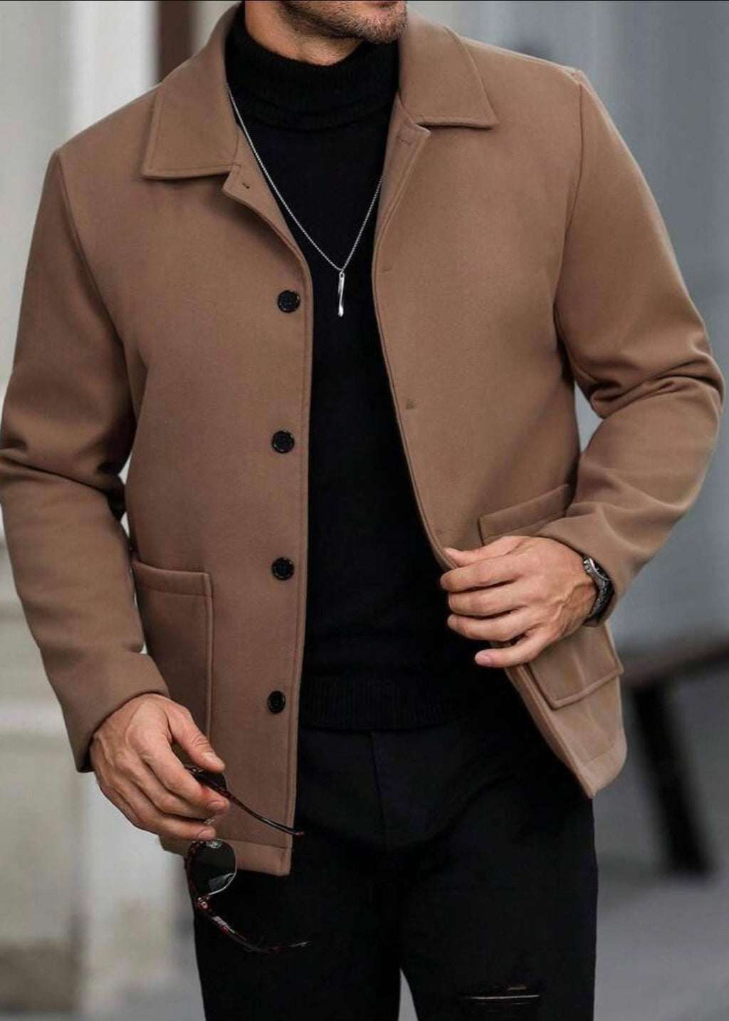 Men’s Camel Brown Wool Blend Jacket - AR - Rehman Collection