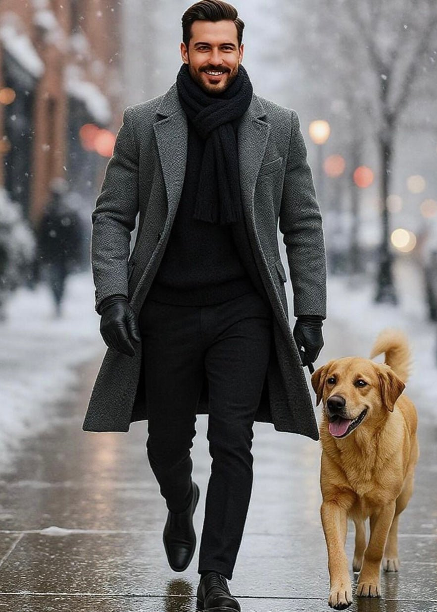 Men’s Grey Wool Overcoat - AR - Rehman Collection