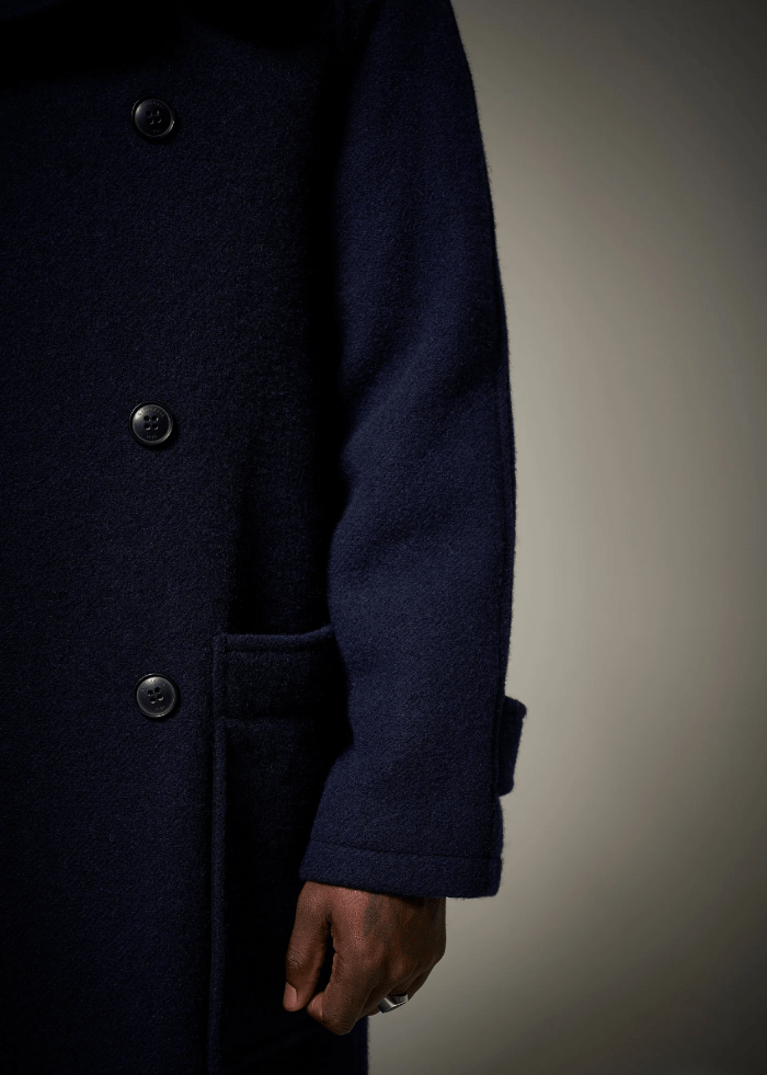 Men's Navy Wool Overcoat - AR - Rehman Collection