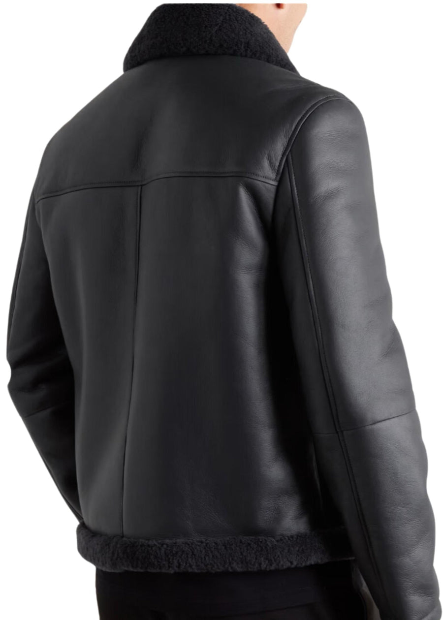 Men’s Shearling - Lined Black Sheepskin Leather Jacket - AR - Rehman Collection