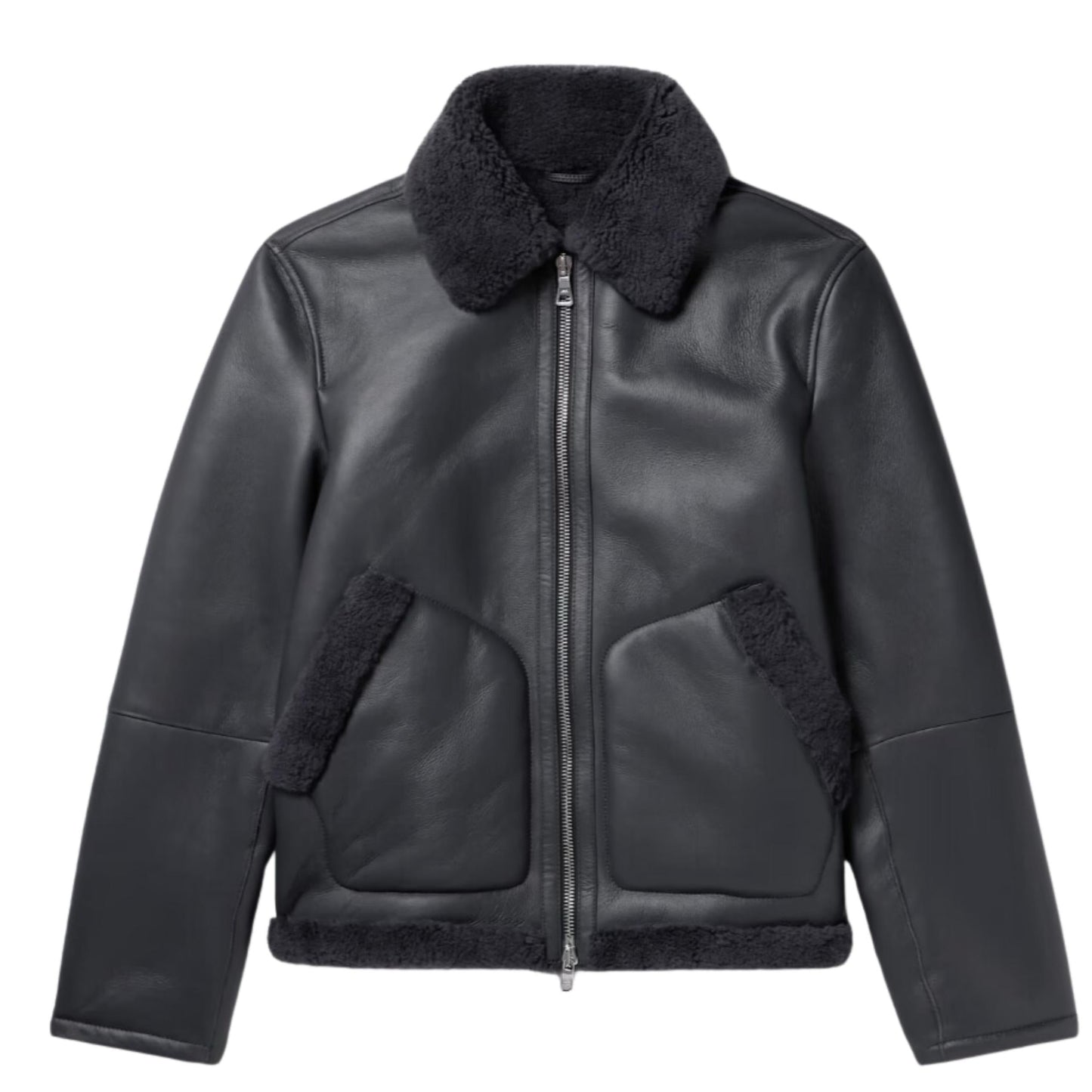 Men’s Shearling - Lined Black Sheepskin Leather Jacket - AR - Rehman Collection