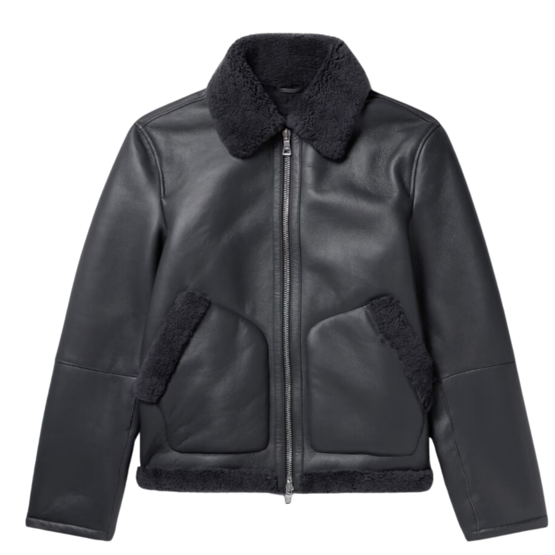 Men’s Shearling - Lined Black Sheepskin Leather Jacket - AR - Rehman Collection