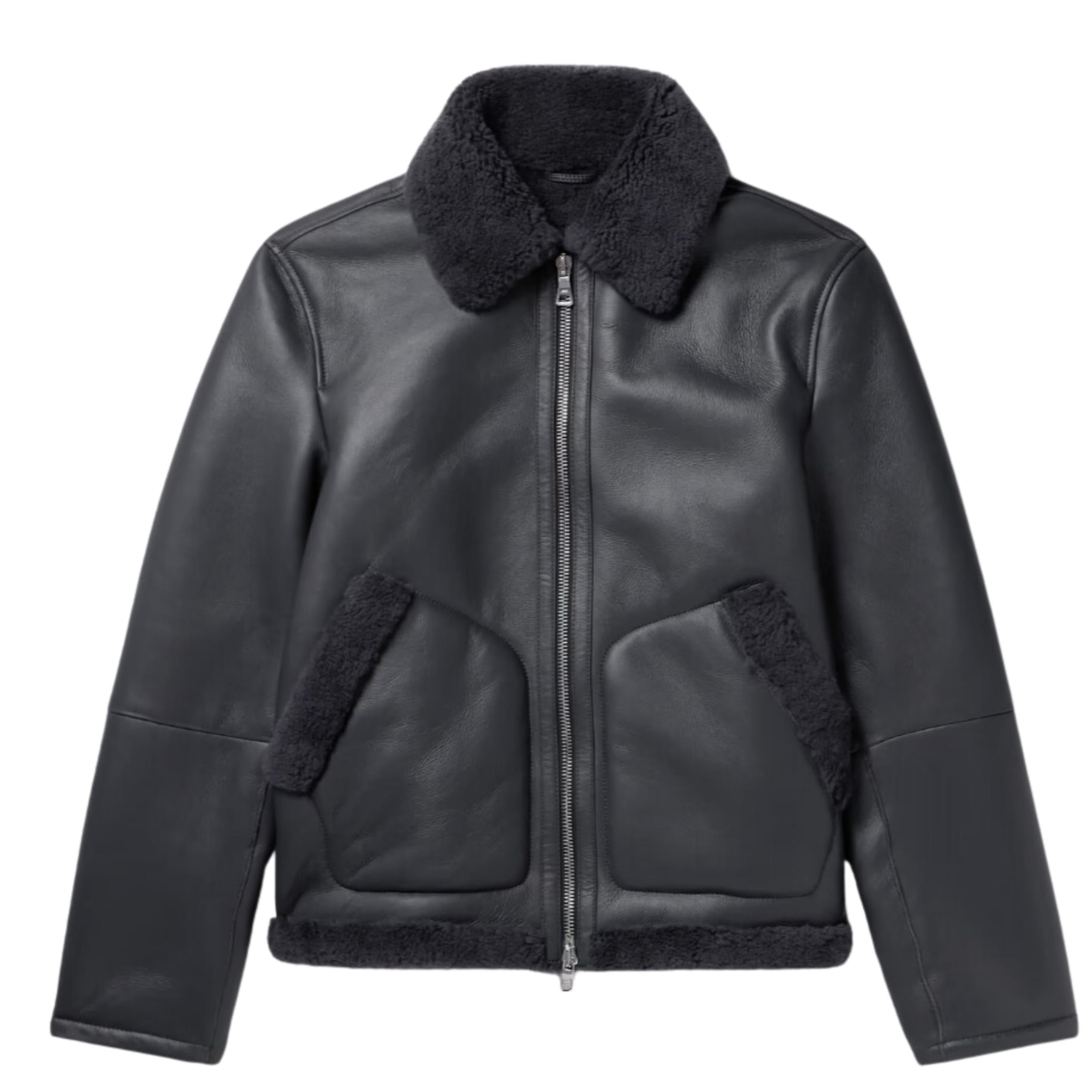 Men’s Shearling - Lined Black Sheepskin Leather Jacket - AR - Rehman Collection