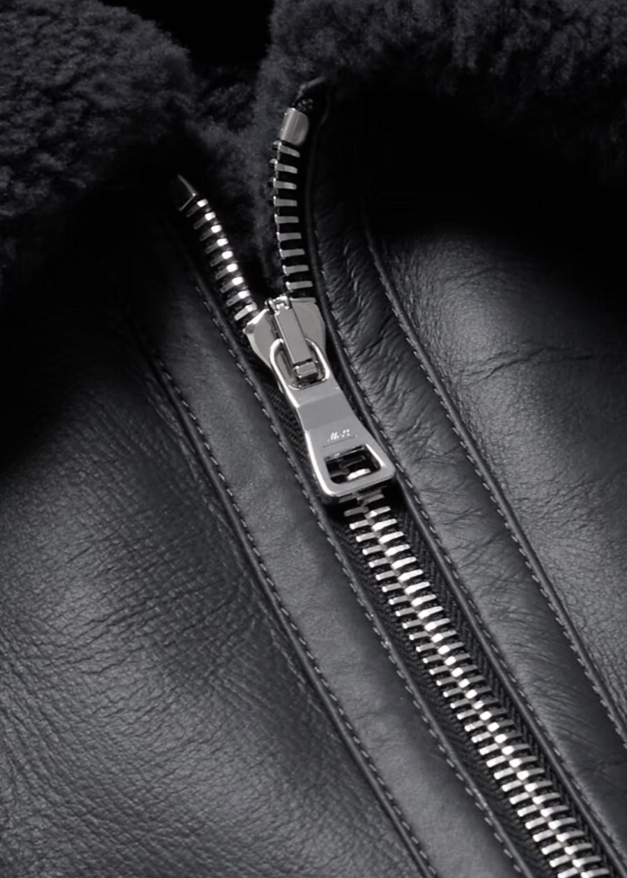 Men’s Shearling - Lined Black Sheepskin Leather Jacket - AR - Rehman Collection