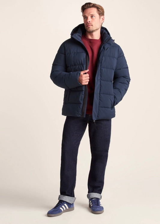 Navy Puffer Jacket with Hood For Men - AR - Rehman Collection