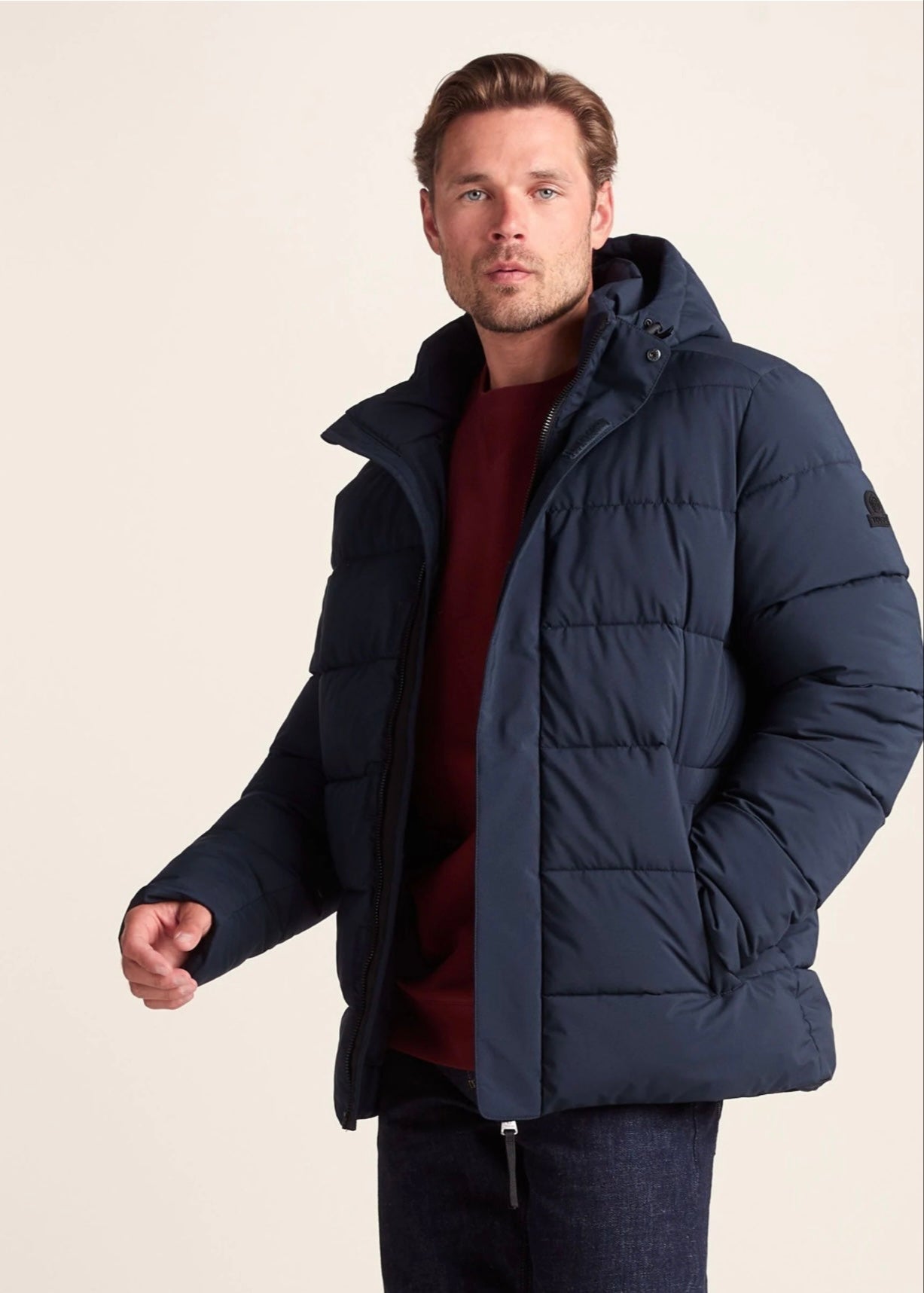 Navy Puffer Jacket with Hood For Men - AR - Rehman Collection