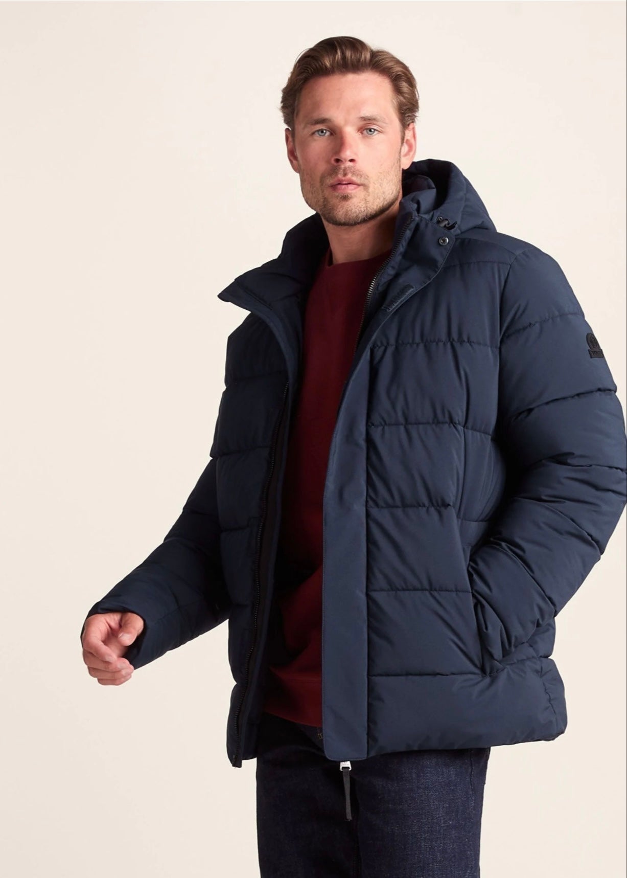 Navy Puffer Jacket with Hood For Men - AR - Rehman Collection