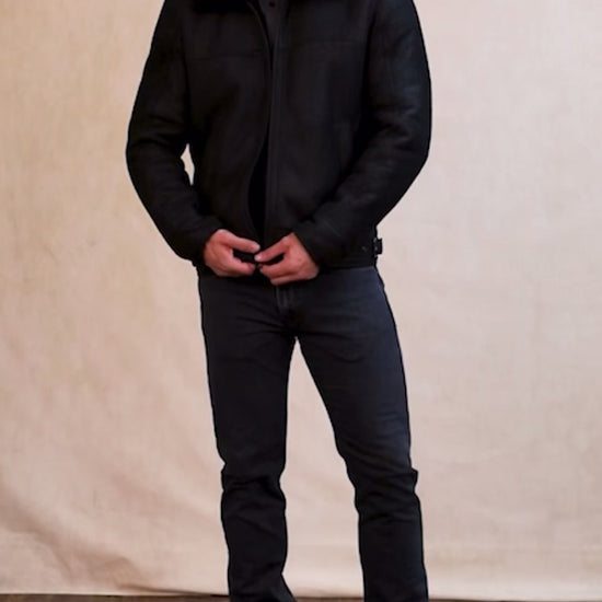 Black Fur Men’s Sheepskin Leather Jacket