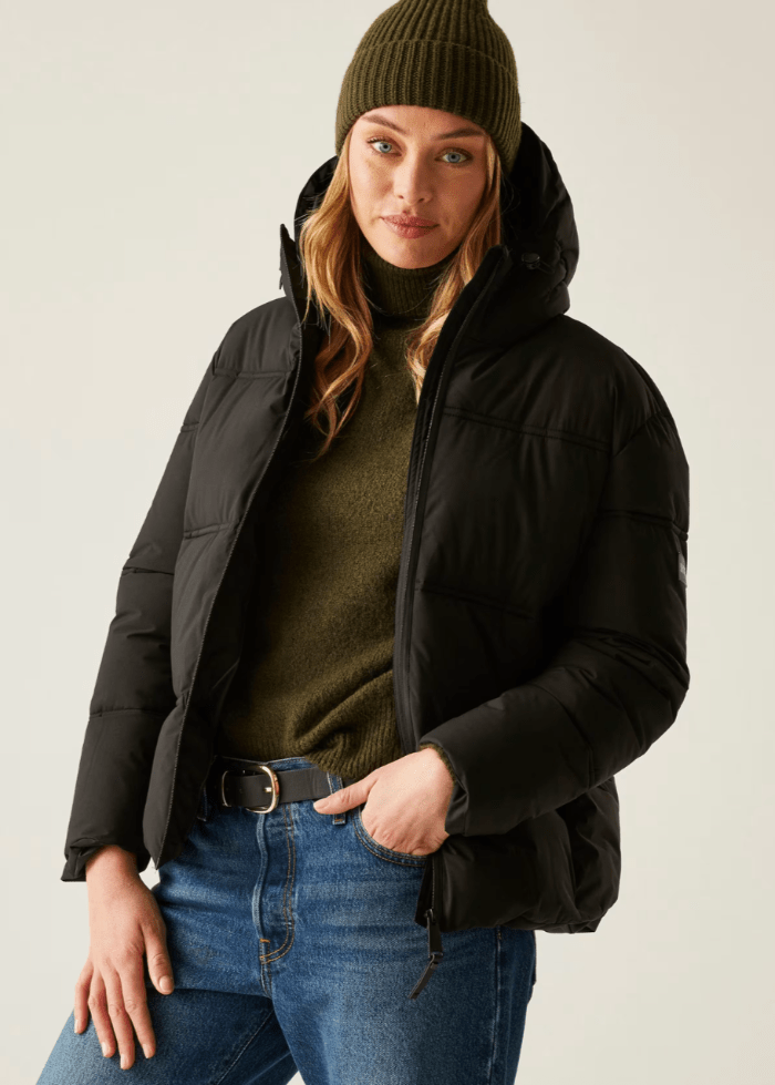 Women’s Black Cropped Puffer Jacket with Hood - AR - Rehman Collection
