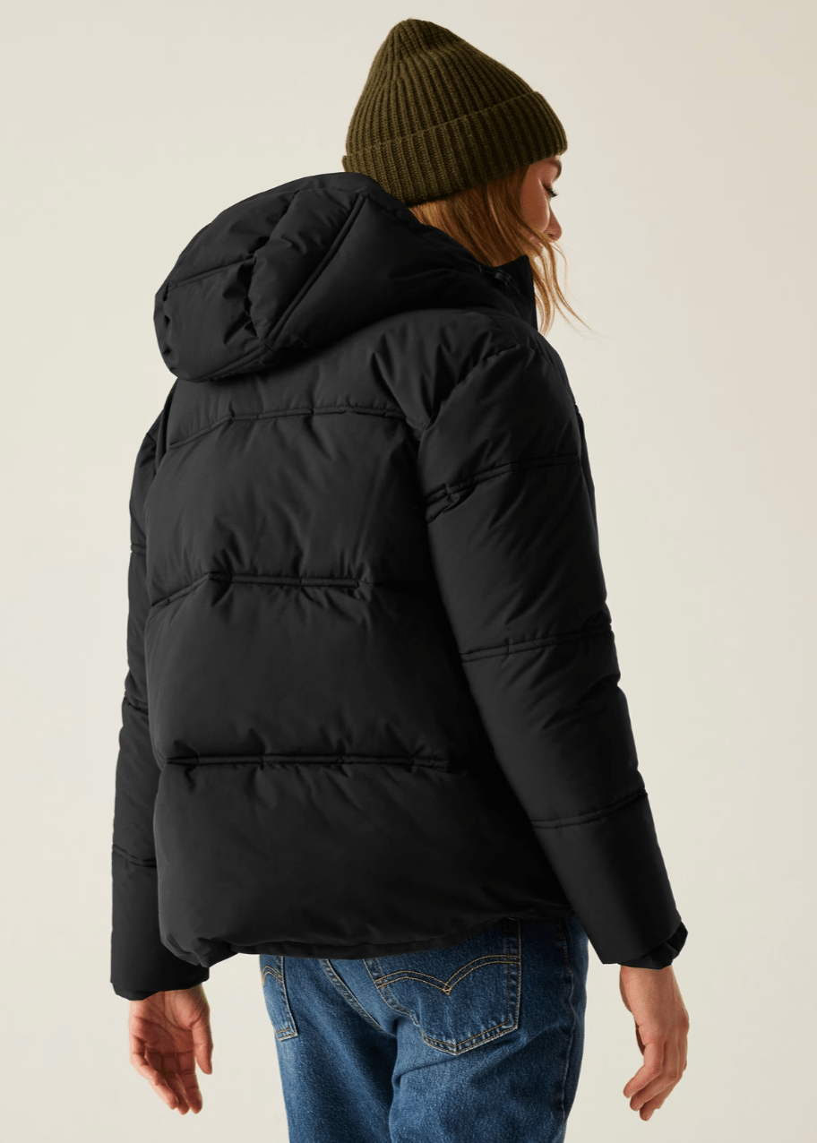 Women’s Black Cropped Puffer Jacket with Hood - AR - Rehman Collection