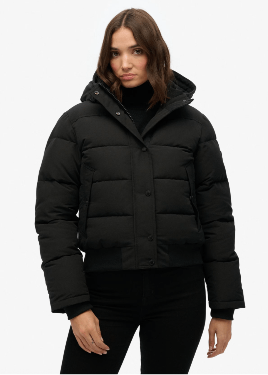 Women’s Black Cropped Puffer Jacket with Hood - AR - Rehman Collection