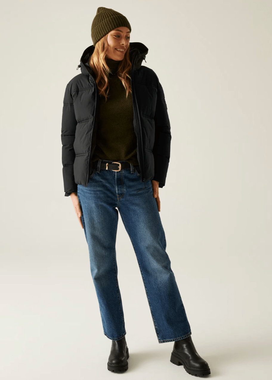 Women’s Black Cropped Puffer Jacket with Hood - AR - Rehman Collection