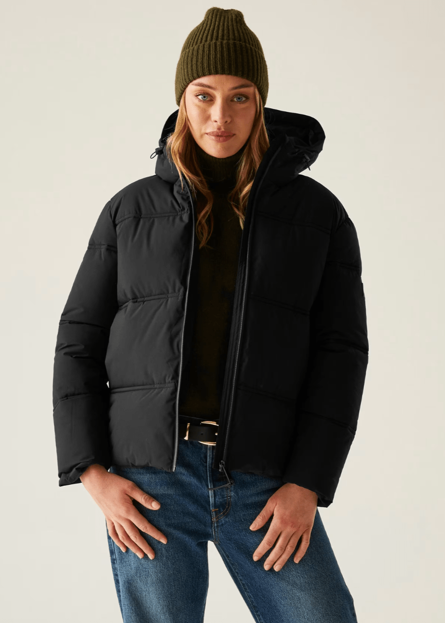 Women’s Black Cropped Puffer Jacket with Hood - AR - Rehman Collection