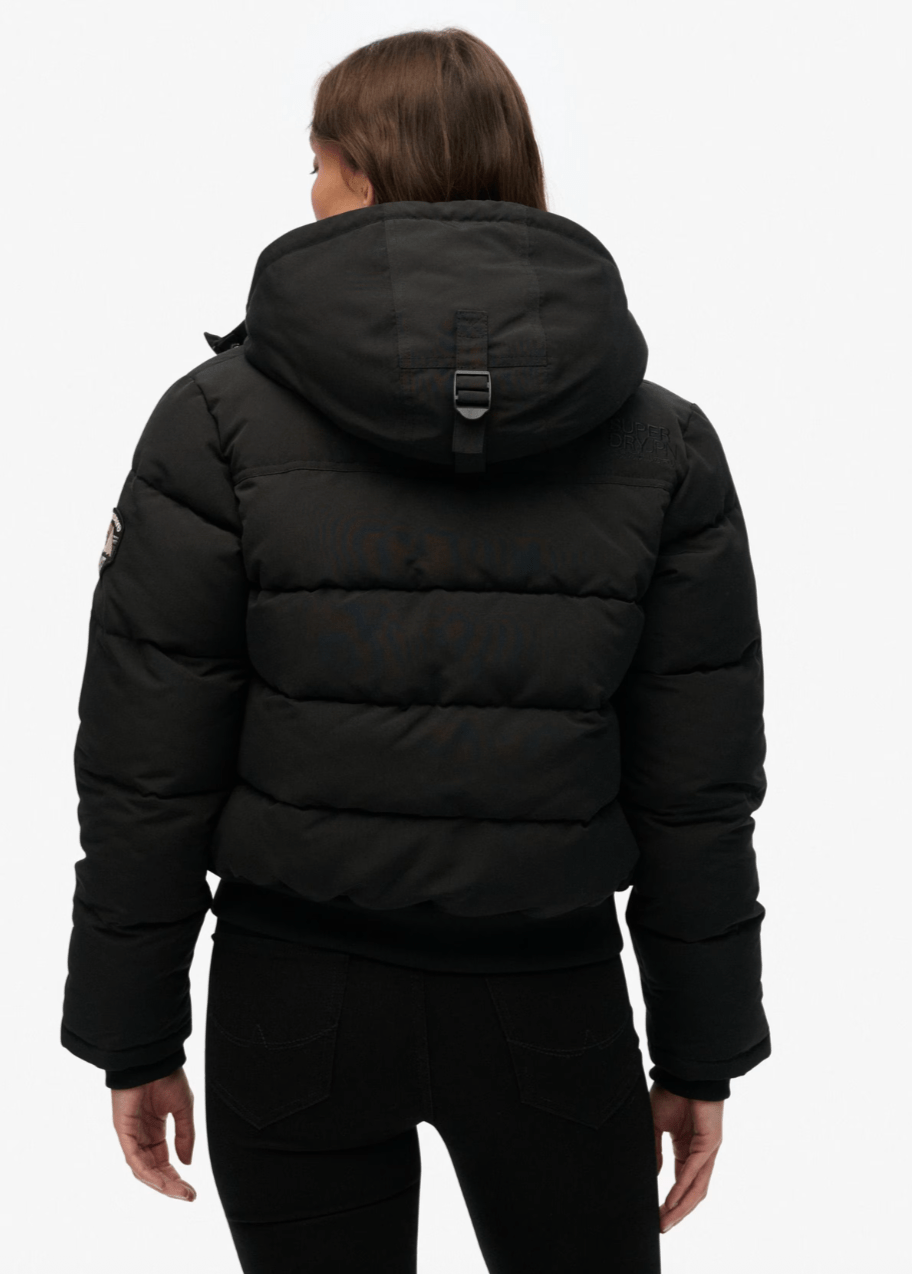 Women’s Black Cropped Puffer Jacket with Hood - AR - Rehman Collection